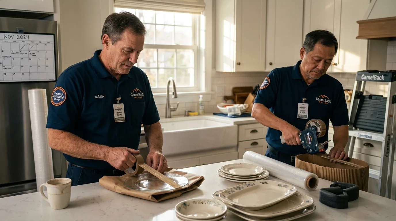 Professional crew packing kitchen dishware in West Union, WV